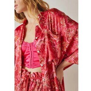 Free People Intimately Goddess Sleep Shirt M Fruit Punch Combo Satin Oversized